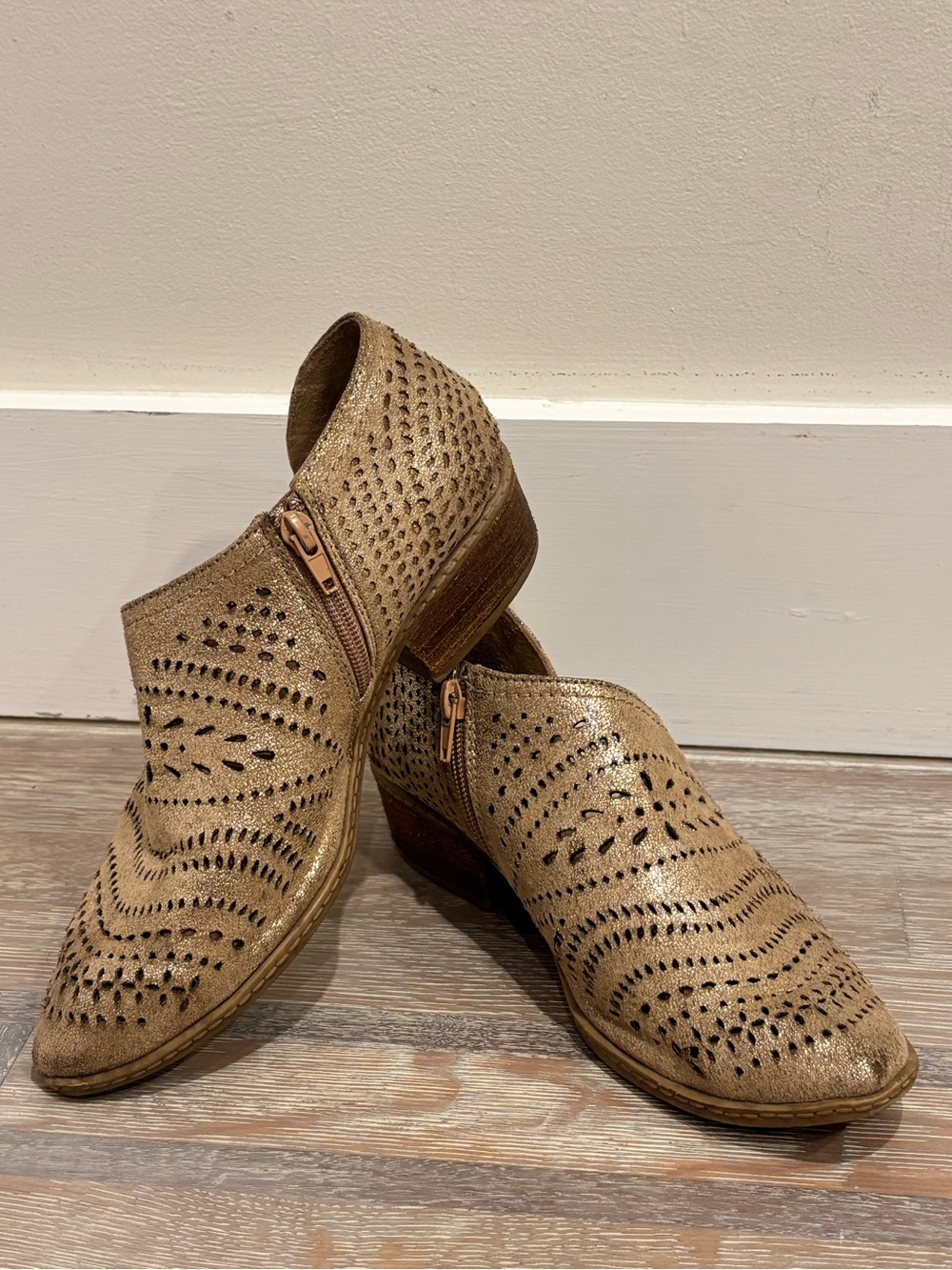 Not Rated Tan Perforated Ankle Booties with Side Zipper
